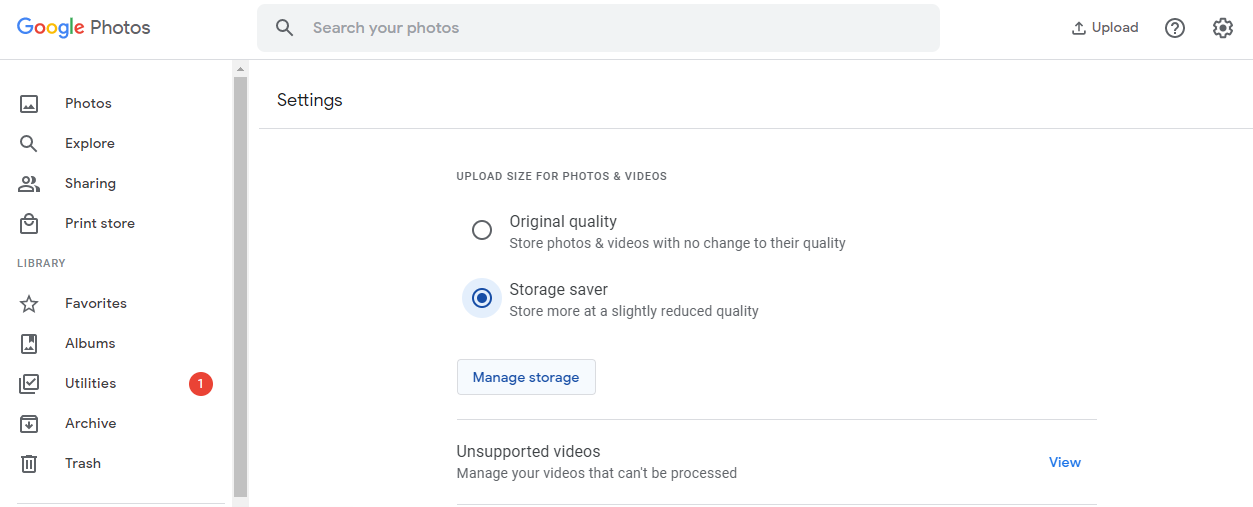Google Photos Storage Space