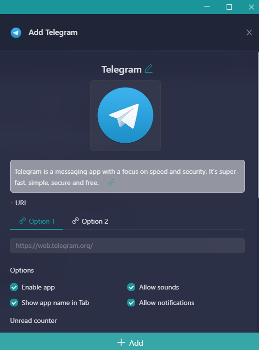 telegram rambox