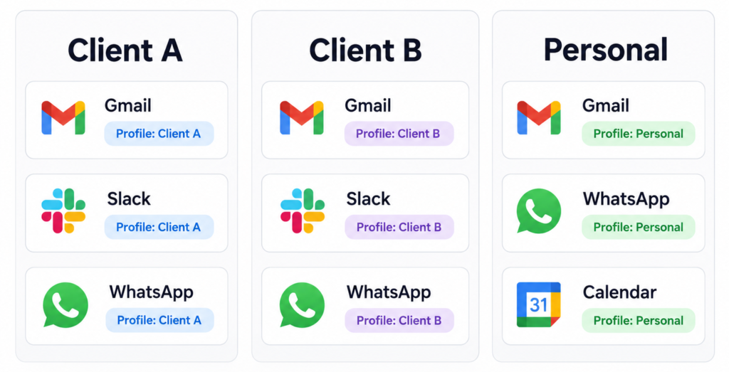 Workspaces y Perfiles de Rambox para separar contextos y sesiones