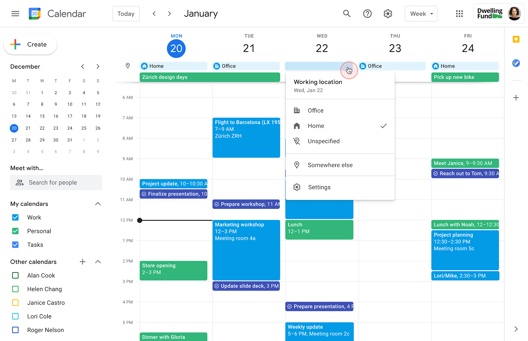 google calendar interface