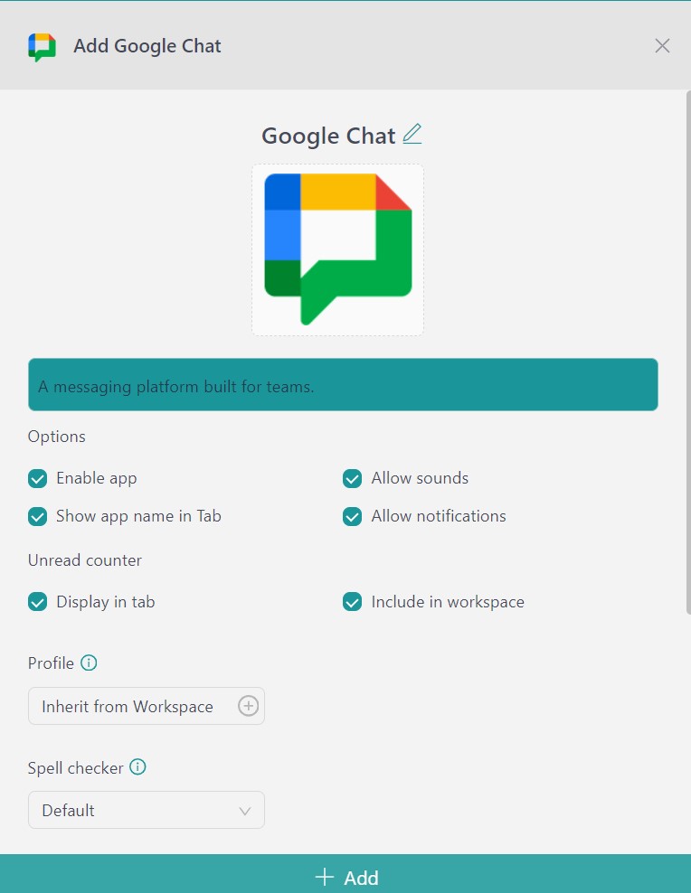 configure google chat in Rambox