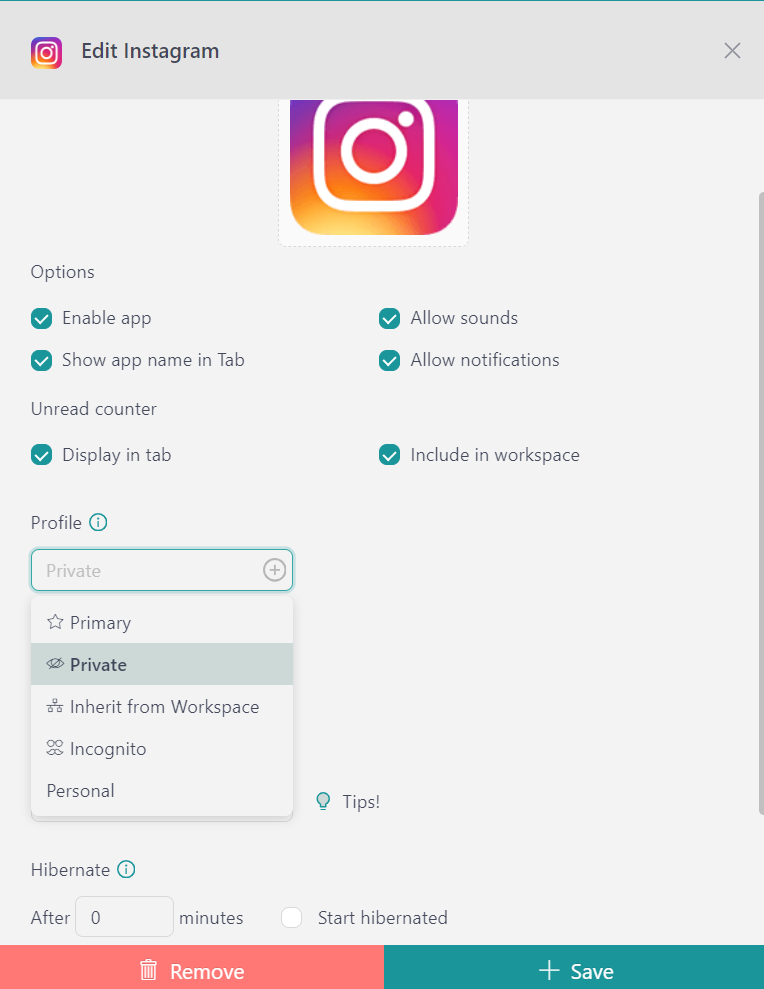 instagram profiles Rambox