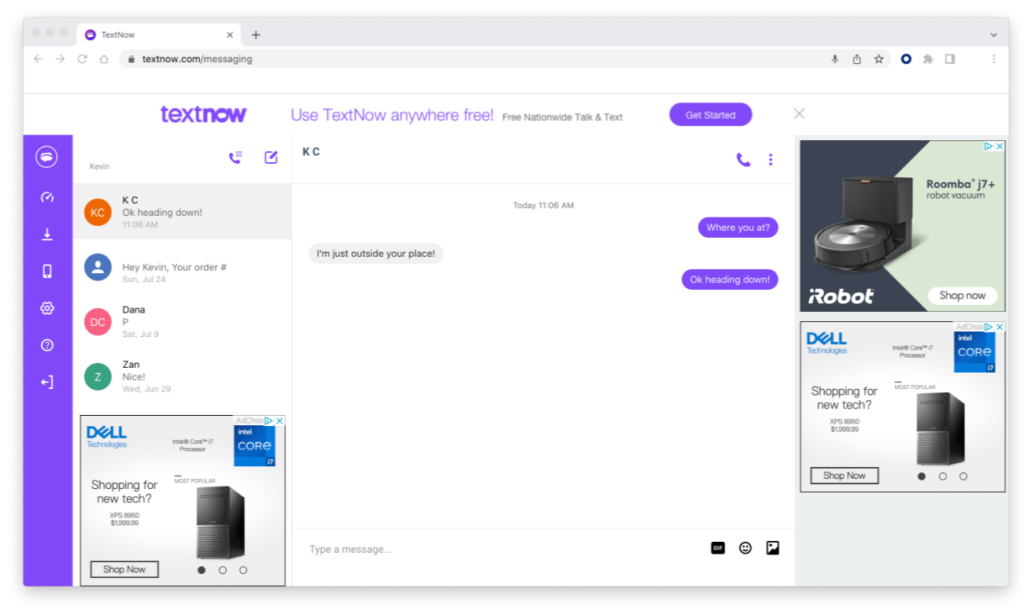 Textnow interface