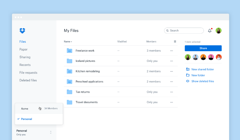 dropbox interface