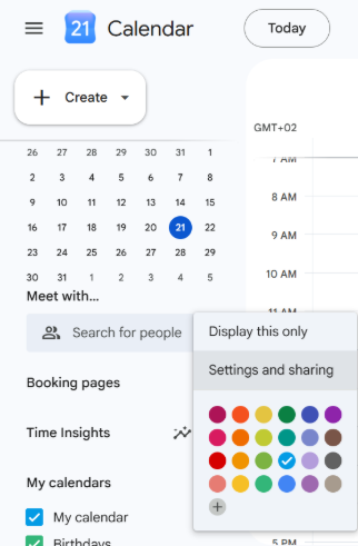 My calendars. Settings and sharing.