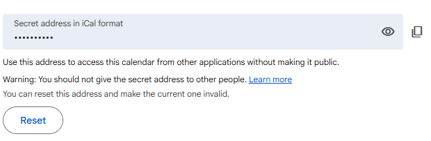 Secret address in iCal formatSecret address in iCal format