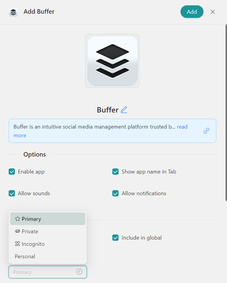 configure Buffer in Rambox