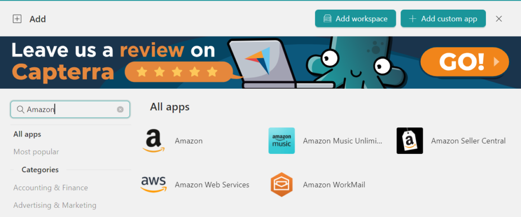Add Amazon Accounts on Rambox