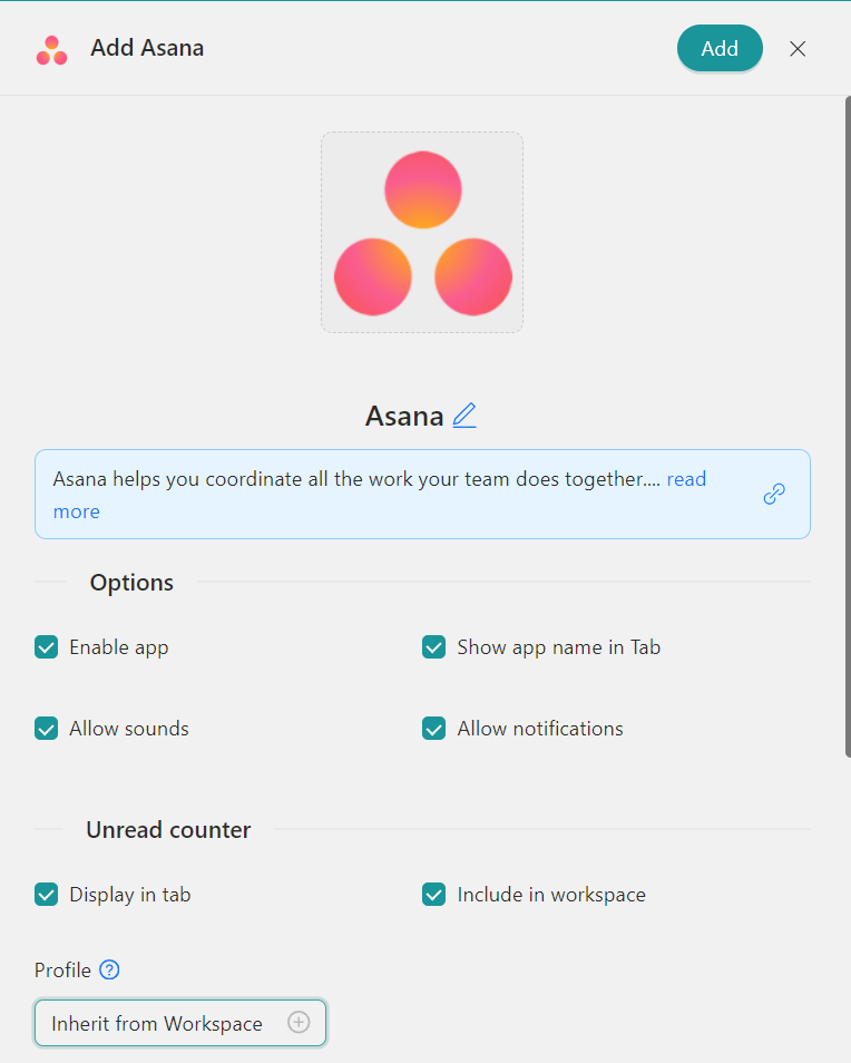 Configure Asana Rambox