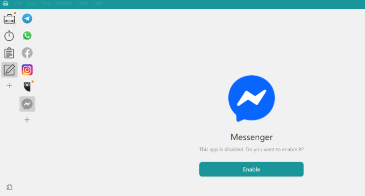 Messenger junto a otras aplicaciones de trabajo en Rambox