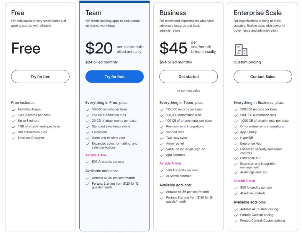 Airtable pricing