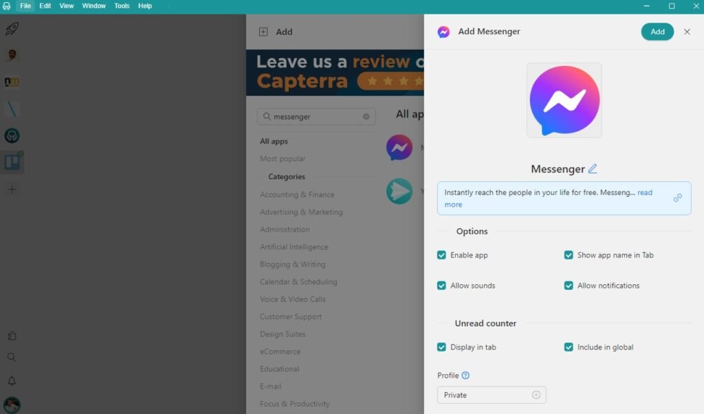 Install Messenger on Rambox
