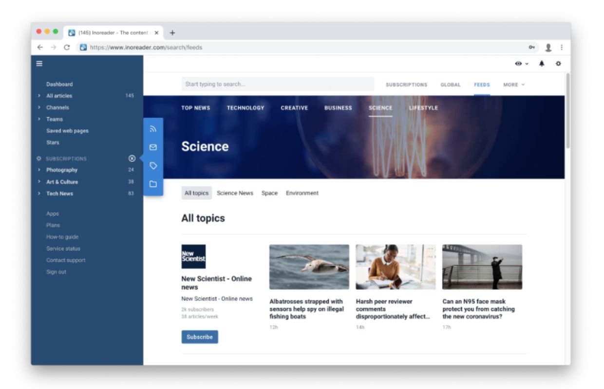 Inoreader interface