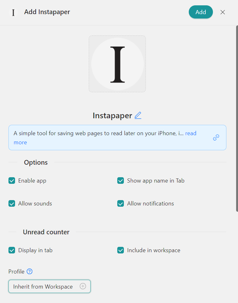 configure Instapaper to Rambox- Pocket alternatives