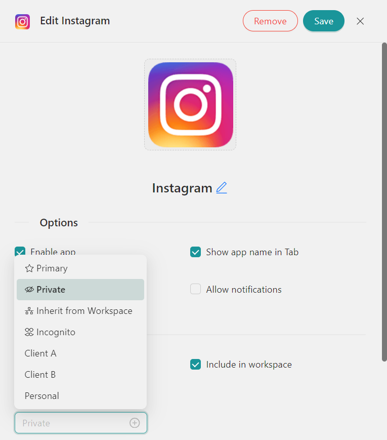 Intagram profiles Rambox