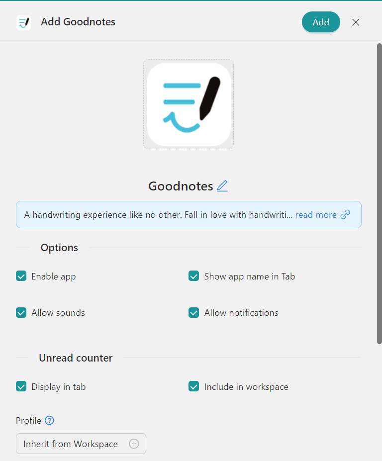 Configure Goodnotes in Rambox