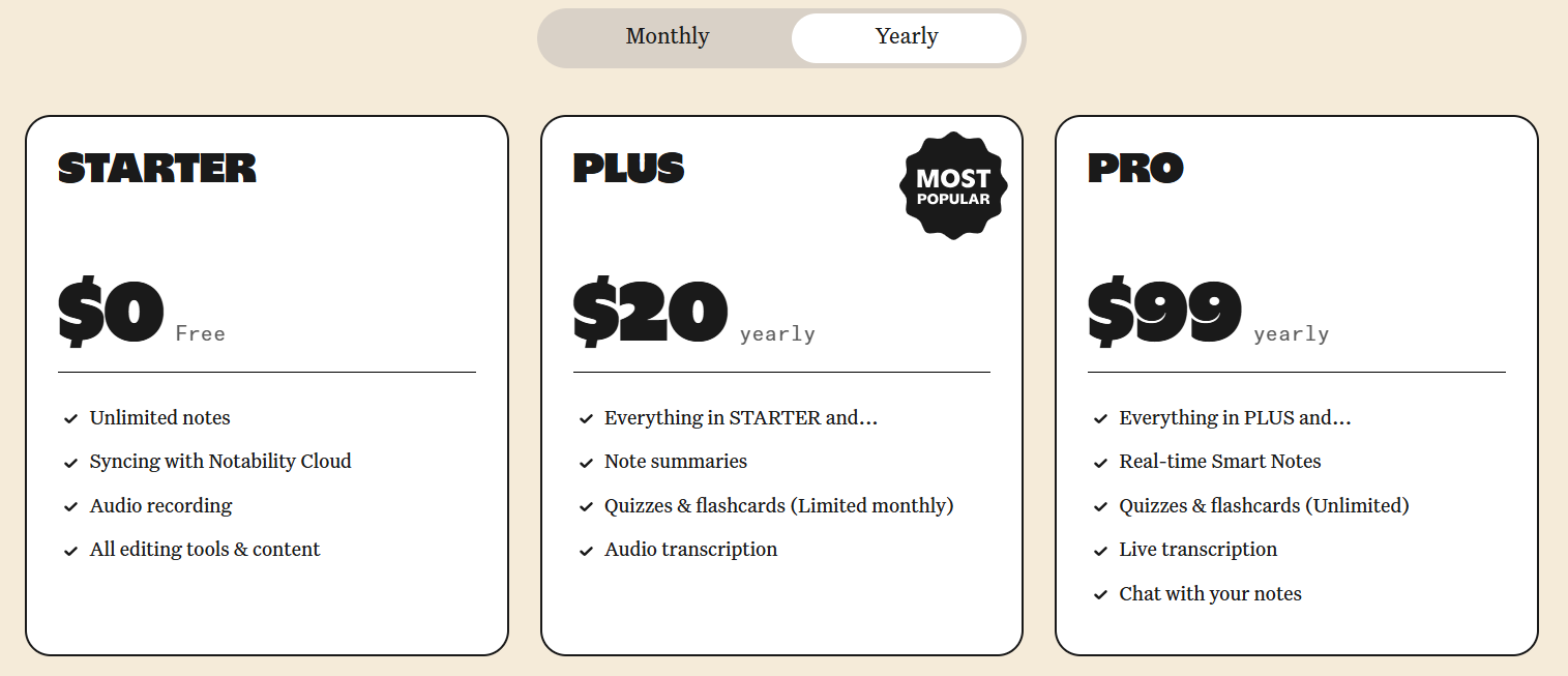 Goodnotes vs Notability - Pricing Notability