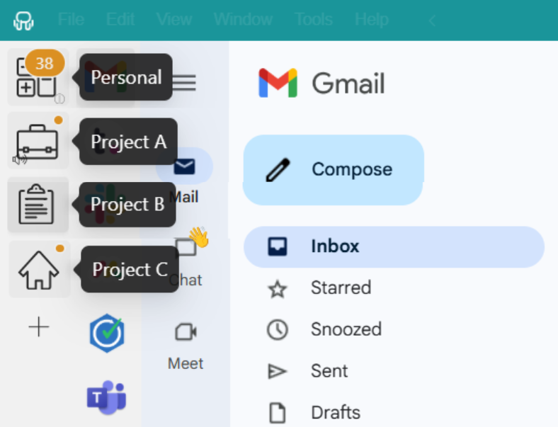 Rambox workspaces - How to manage multiple projects