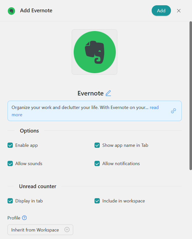 Configure Evernote in Rambox