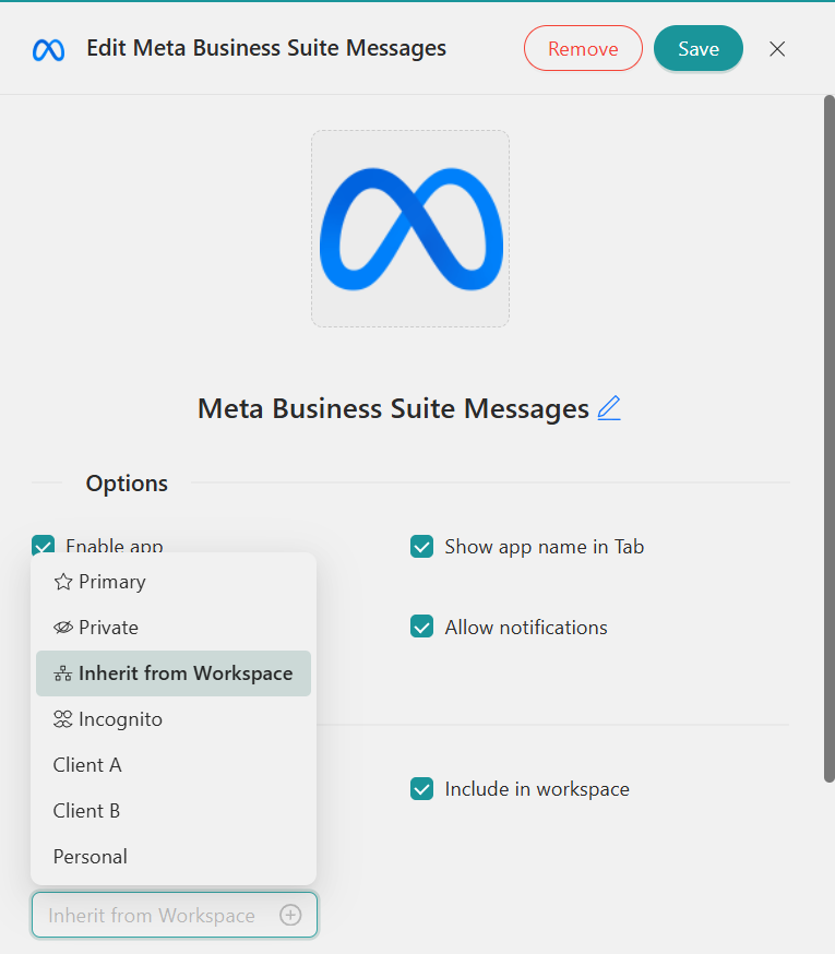 Rambox Profiles- Meta