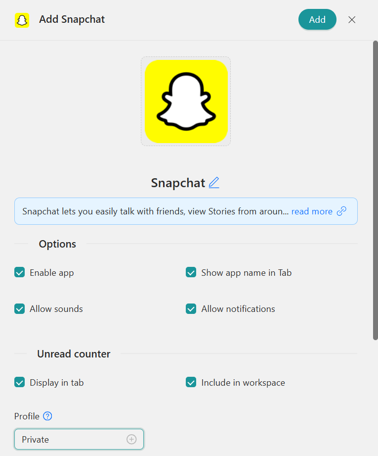 Configure Snapchat Rambox