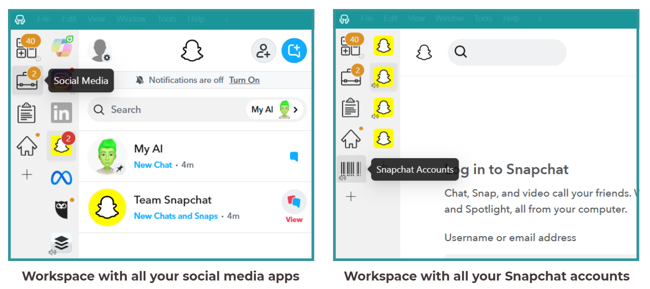 Multiple snapchat accounts - Workspaces