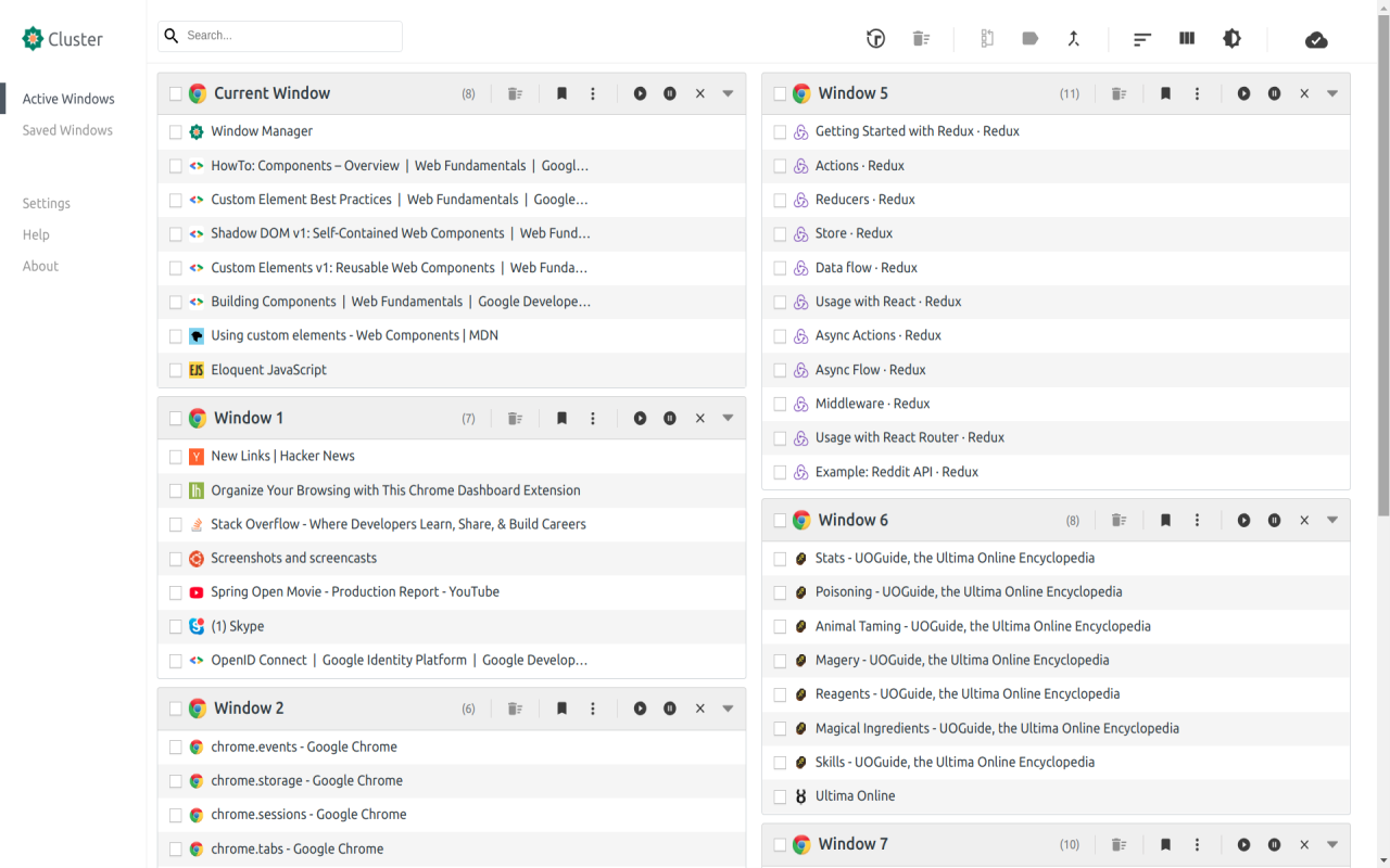 Cluster - tab manager for chrome