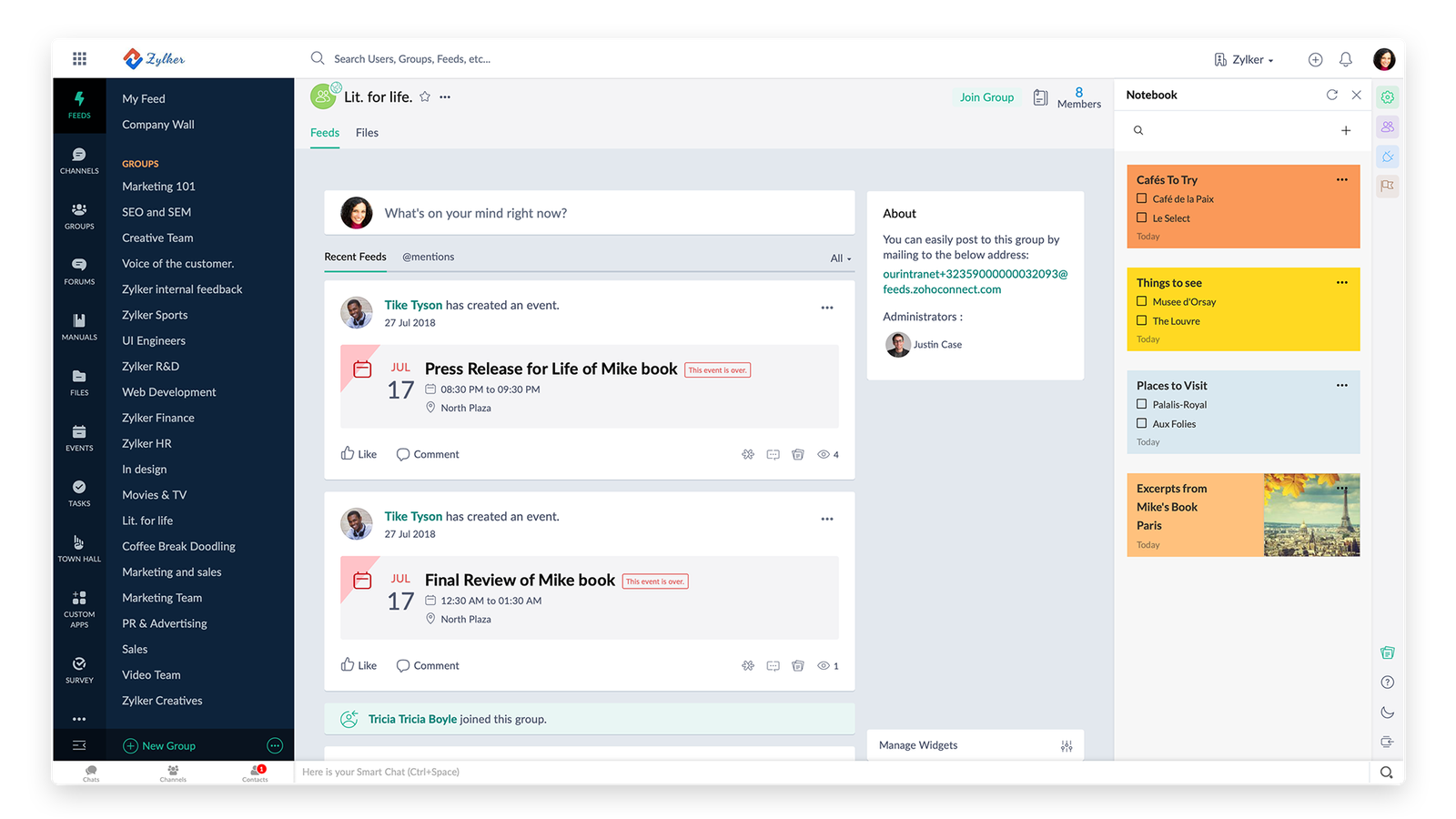 Zoho notebook interface - Evernote alternatives