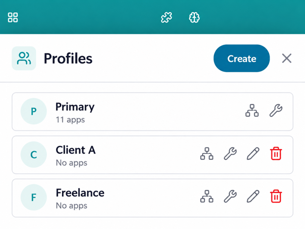 Profiles panel Rambox 3